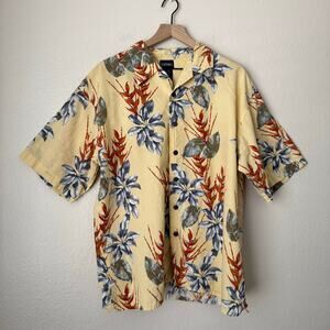 Vintage 90s Puritan Mens Yellow Hawaiian Shirt Button Vacation Beach Size Large